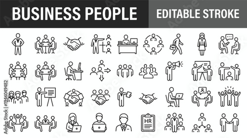 Business people icons set in editable stroke style for presentations and marketing materials