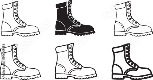 Set of Work Boots Vector Illustration, Flat Design Footwear Collection