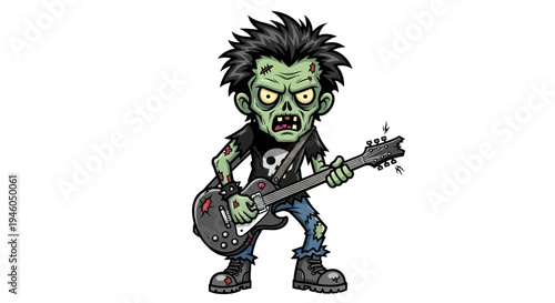 Cartoon zombie playing electric guitar 1.