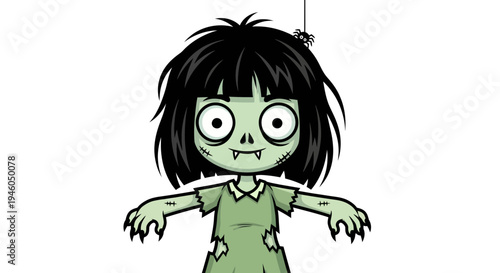 Cartoon zombie girl with black hair.