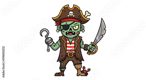 Cartoon zombie pirate character illustration.