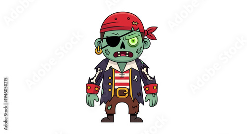 Cartoon zombie pirate character standing.