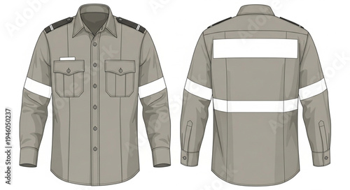 Gray Long Sleeve Work Shirt with Reflective Stripes.