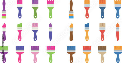 Paint Brush and Painting Tool Flat Clip Art Set Colorful Brush Icons
