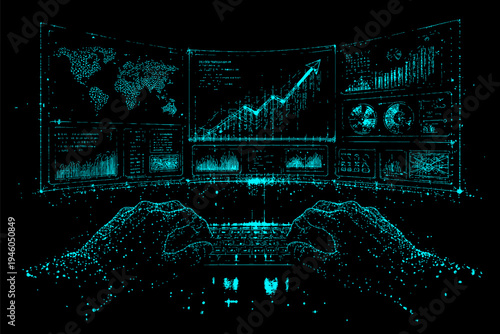 
Artificial intelligence analyzing global business data with holographic interface