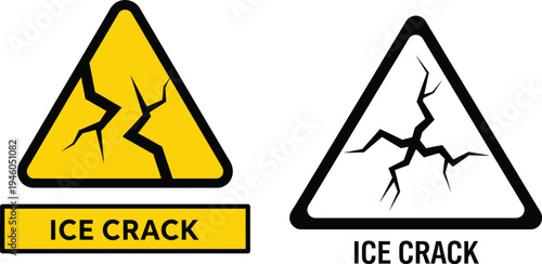 Ice Crack Warning Sign Vector for Winter Safety and Frozen Water Hazard Awareness