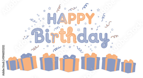 Set of birthday gifts and confetti vector