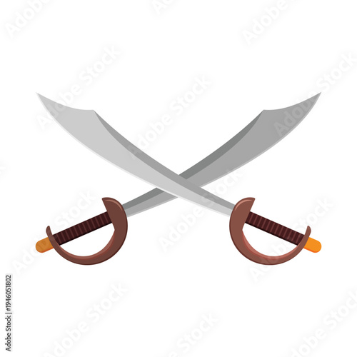 Two pirate swords in flat style on white background