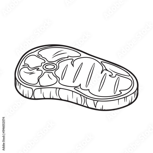 Raw Beef Steak Cut Illustration Outline Detail Isolated on White Background