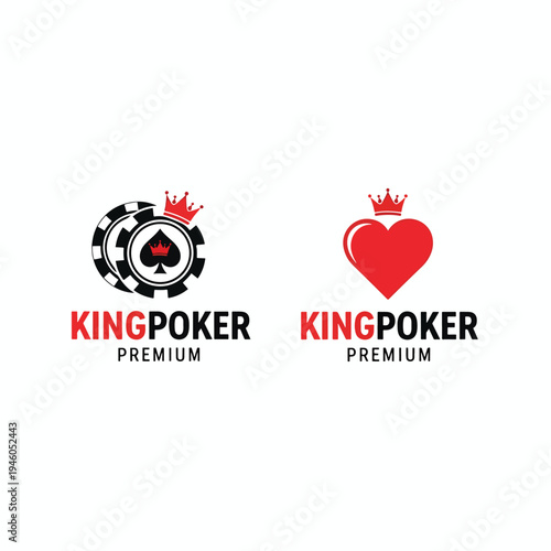 Premium Poker Card Game Logos with Crowned Spade Chip and Heart Symbol for Gaming