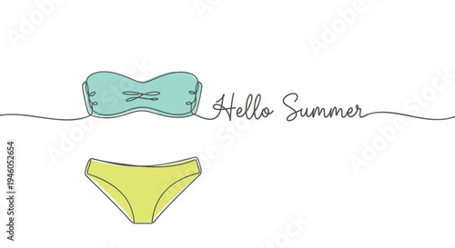 Vector illustration of bikini and Hello Summer text