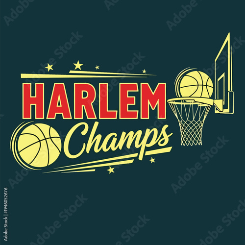Harlem Champs Basketball Team Victory Emblem Graphic for Sports and Urban Culture