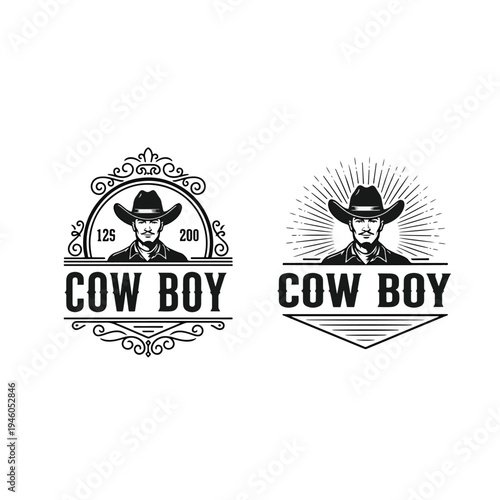 Vintage Western cowboy portrait illustration for brand logo or emblem design