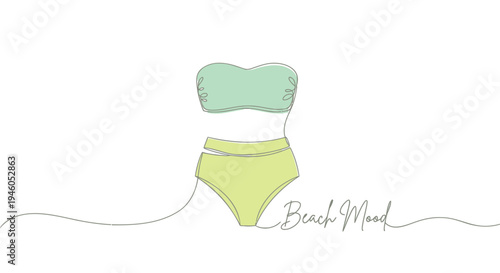 Vector illustration of green and yellow bikini with 'Beach Mood' text