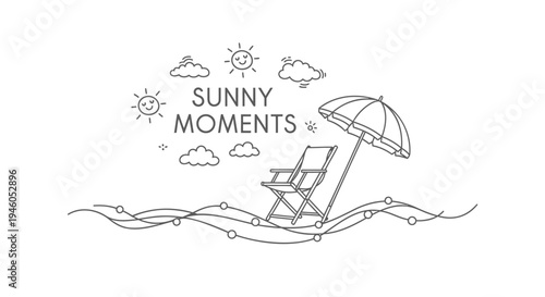 Vector illustration of beach chair and umbrella with Sunny Moments text