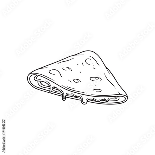 Triangular Folded Crepe with Melted Cheese Drizzle Hand Drawn Sketch Style