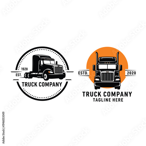 Vector illustration of semi-truck transport emblems and logo concepts for hauling companies