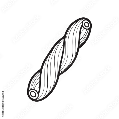 Twisted Pasta Strand Line Art Isolated on White Background