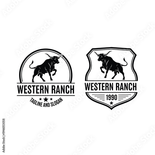 Raging Bull Western Ranch Emblem Design: Dynamic Livestock Illustration for Rustic Brands