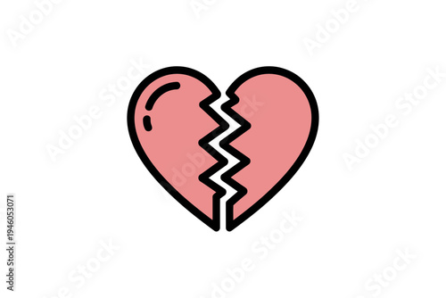 A broken heart icon with a cracked design on a white background