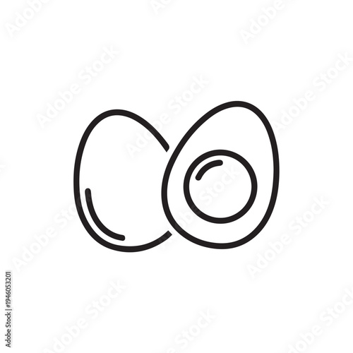 Whole and Halved Boiled Egg Outline Icon on White Background Simple Food Illustration