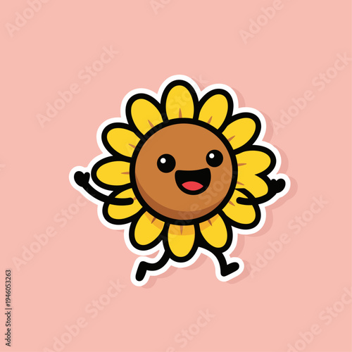 Cartoon Sunflower Character Smiling Face.