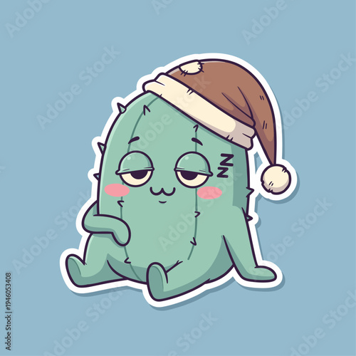 Cute zombie cartoon character wearing Santa hat.