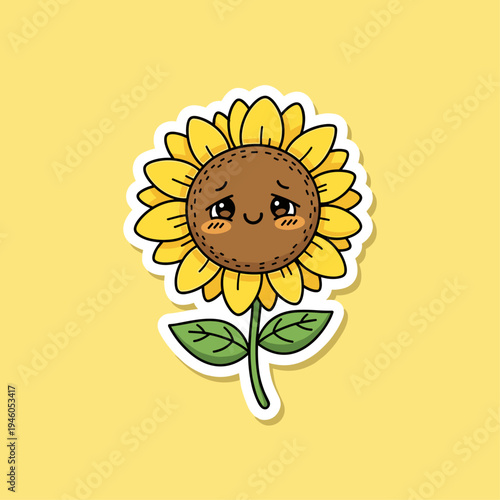 Smiling cartoon sunflower with face.