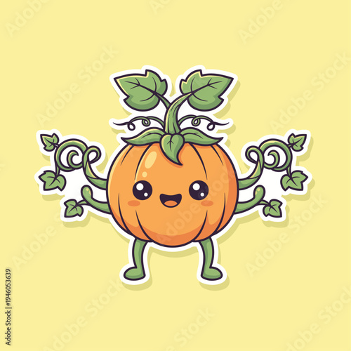 Smiling Cartoon Pumpkin Character Face.