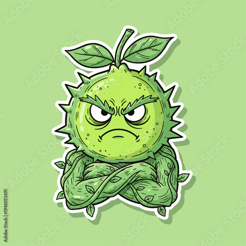 Angry green prickly pear cactus face.