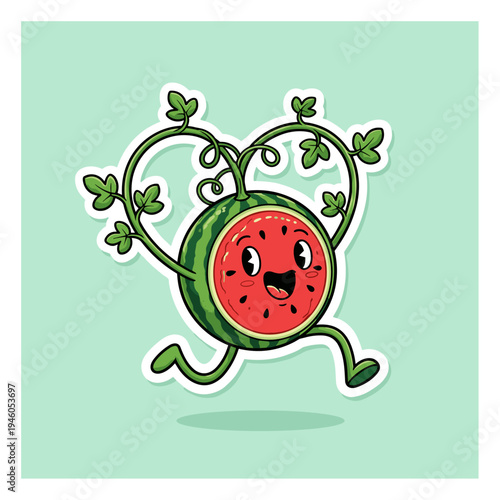 Cartoon Watermelon Character Running Happy.