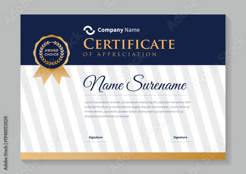 certificate design template with blue and gold
