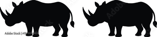 Two black rhinoceros silhouettes side-by-side on a white background, showcasing powerful wildlife and conservation imagery.