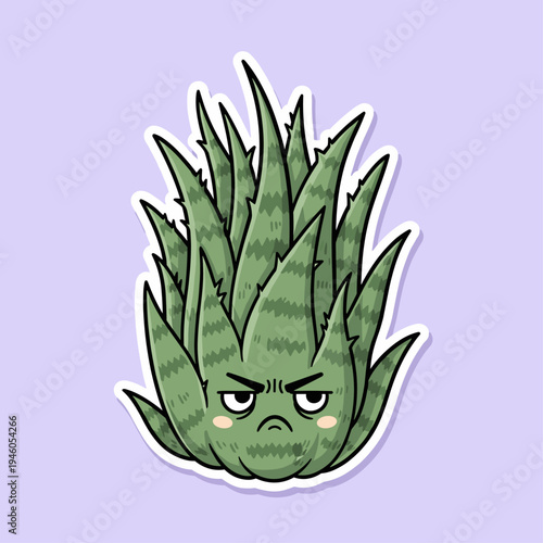 Angry Cartoon Aloe Vera Plant Face.