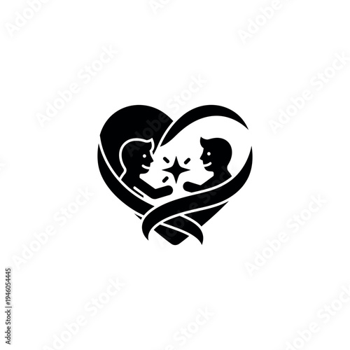 Mother and Baby Silhouette Heart Illustration.