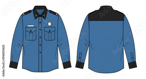 Blue Long-Sleeved Uniform Shirt with Black Accents Design.