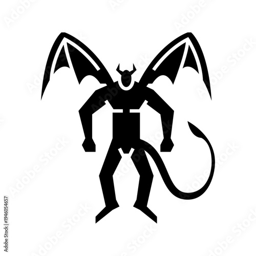 Imp character glyph icon. demon character illustration.