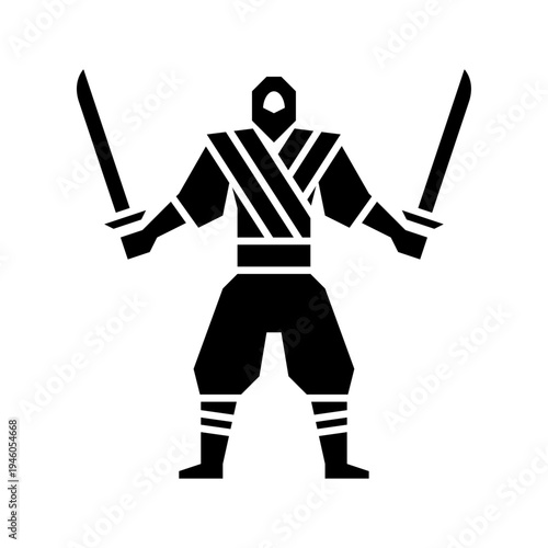 Ninja character glyph icon. Ninja illustration.