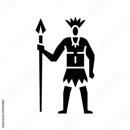 tribal soldier character glyph icon. tribal chief illustration.
