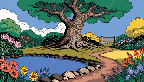 A large tree next to a body of water