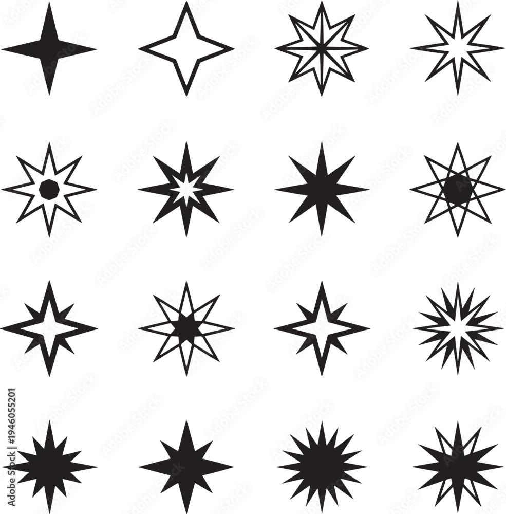 Obraz premium A collection of various starburst shapes and designs on a white background
