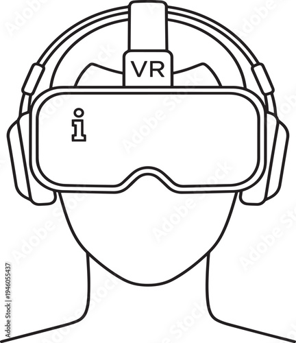 A person wearing a virtual reality headset with a VR label and information icon
