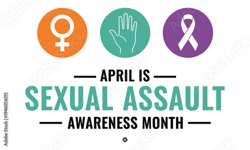 Sexual assault awareness month in april symbolized by ribbon and icons