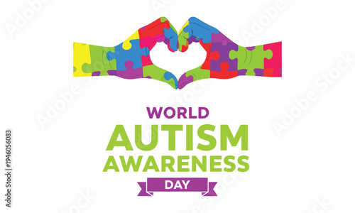 World autism awareness day colorful heart puzzle piece logo