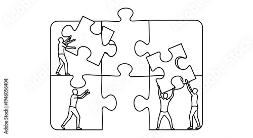 People collaborating to assemble a large puzzle symbolizing teamwork and problem solving