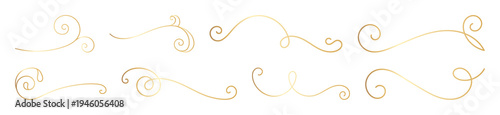 Fotografie PNG Elegant gold decorative swirls element set on transparent background
