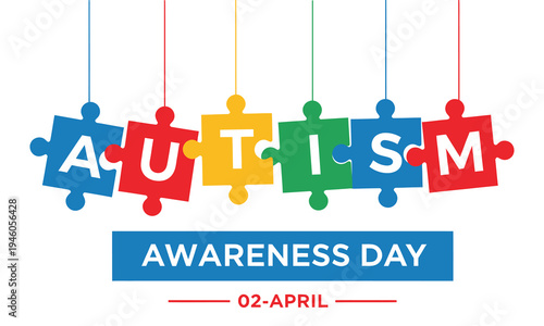 Autism awareness day colorful puzzle pieces graphic