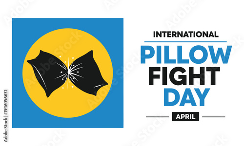 International pillow fight day celebration logo and text