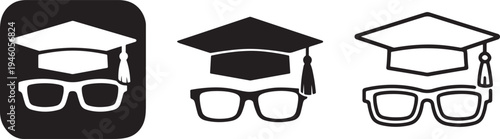 Graduation cap and glasses line icon.