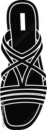 Stylish black silhouette of a woman's strappy summer sandal featuring an elegant crisscross design